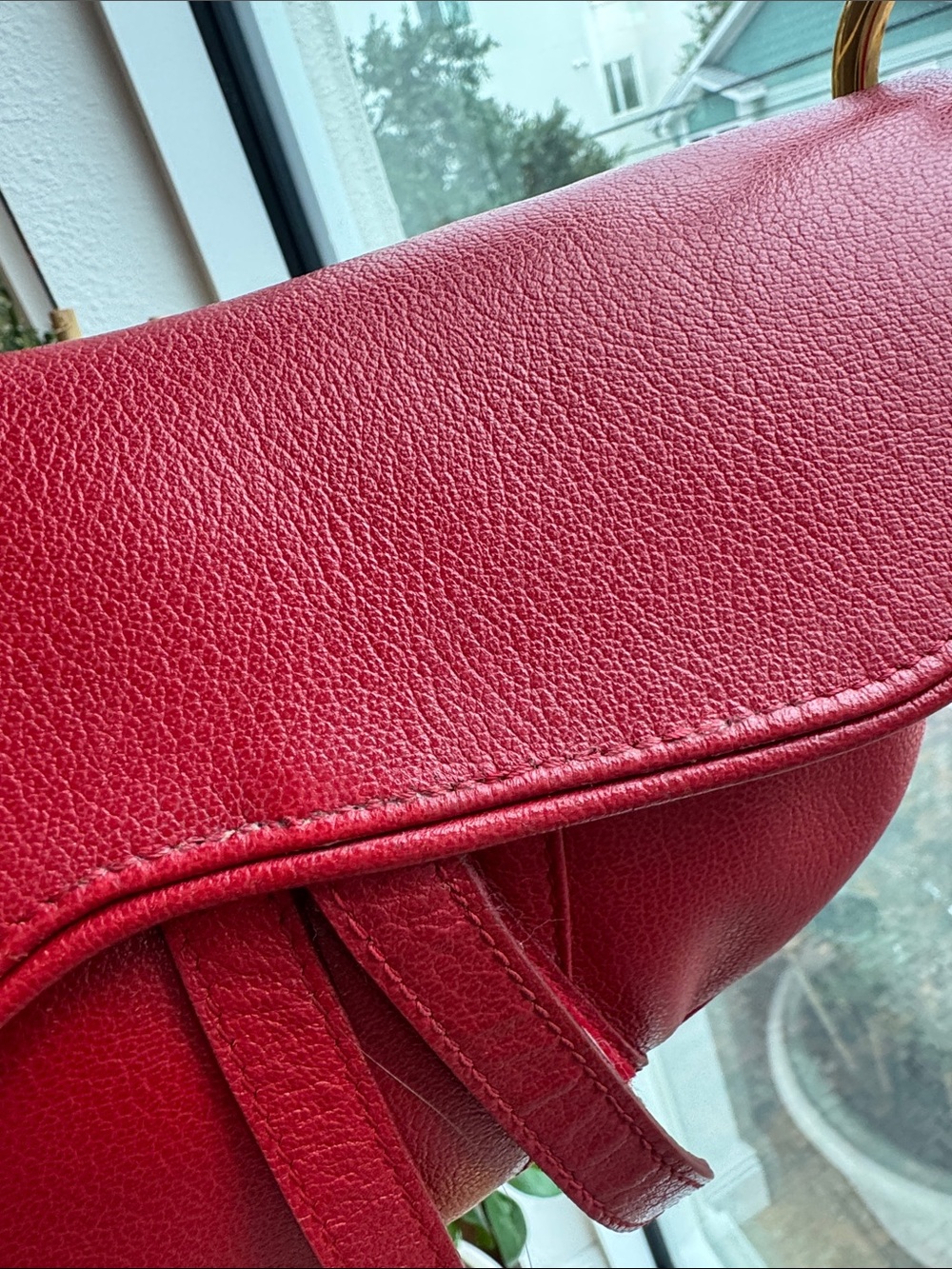 Authentic Christian Dior Vintage Red Leather Saddle Bag Gold Hardware w/ COA Y2K - Picture 14 of 17